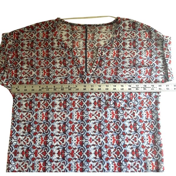 Dept. 222 Womens Short Sleeve V Neck Red & Blue Lightweight Patterned Top Small - Picture 7 of 8